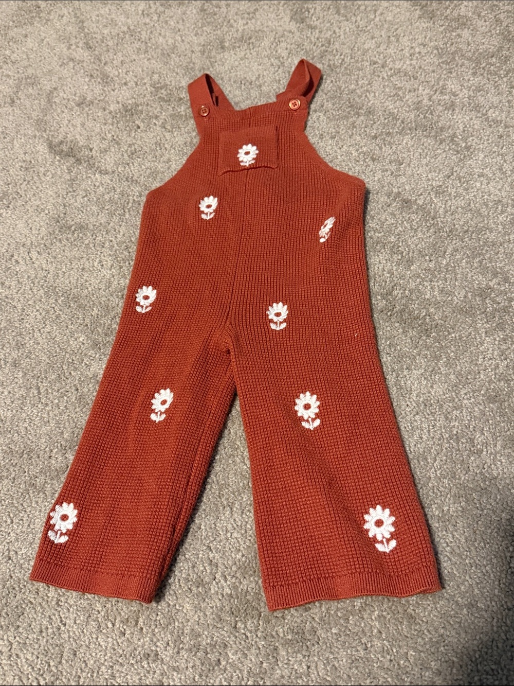 Rust Orange Knit Daisy Overalls for Kids - Adjustable Straps